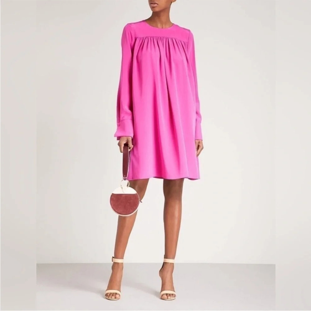 Diane Von Furstenberg Dvf Ribbon Silk Swing Pleated Shift Pink Dress Chic Size 0